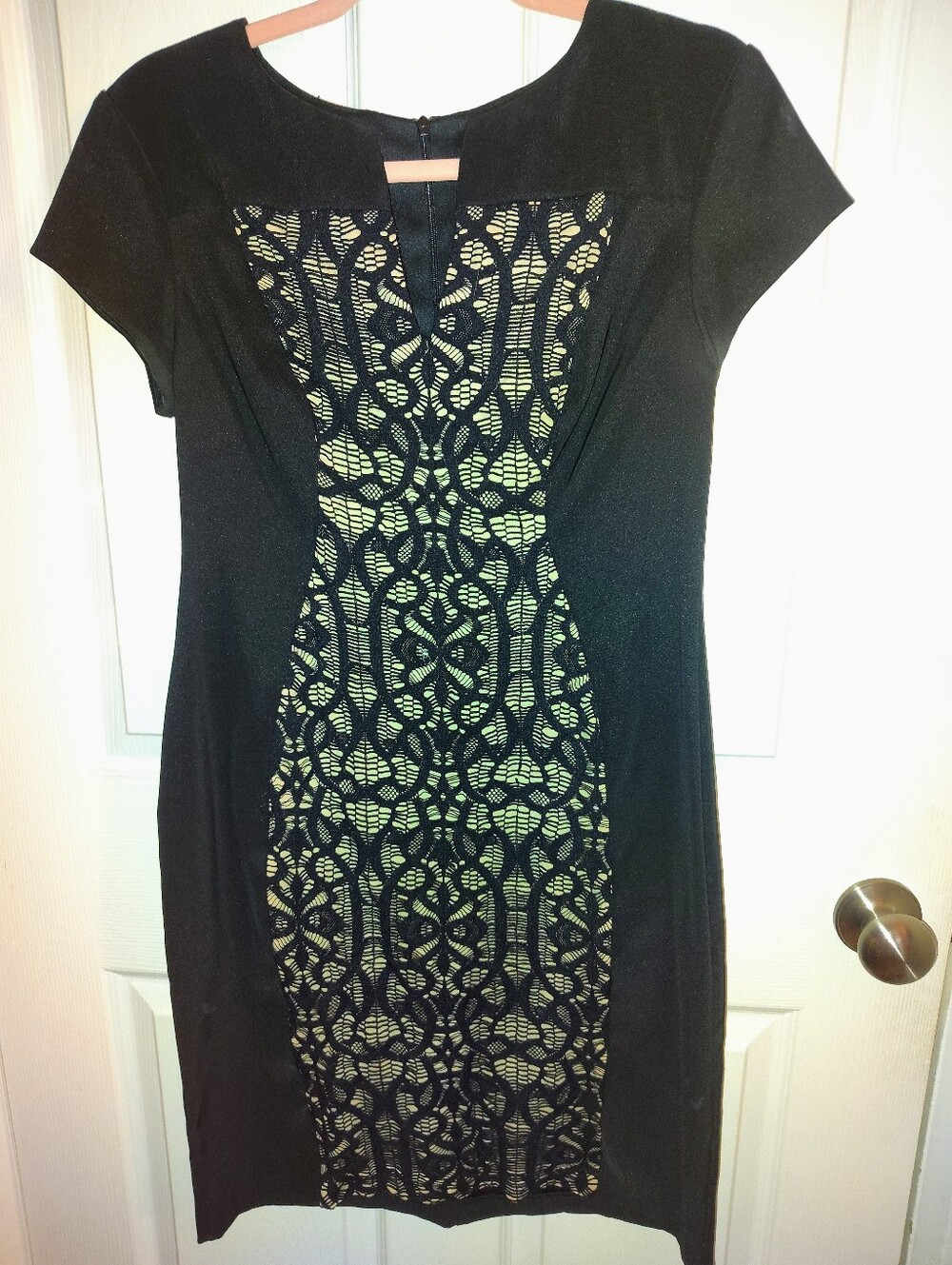 Dressbarn Size 8 Black Lace-Overlay Sheath Dress - Short Sleeve